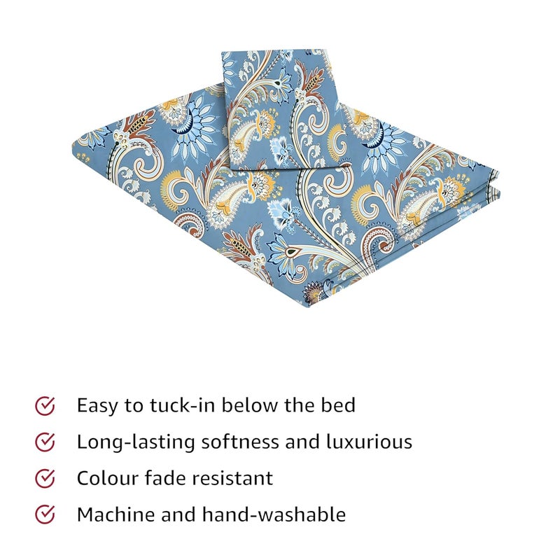 STARNSTYLE Premium 160 TC Egyptian Cotton Bedsheet for Single Bed with 1 Pillow Cover - Soft, Breathable, Wrinkle Free in Royal Sky - Image 4